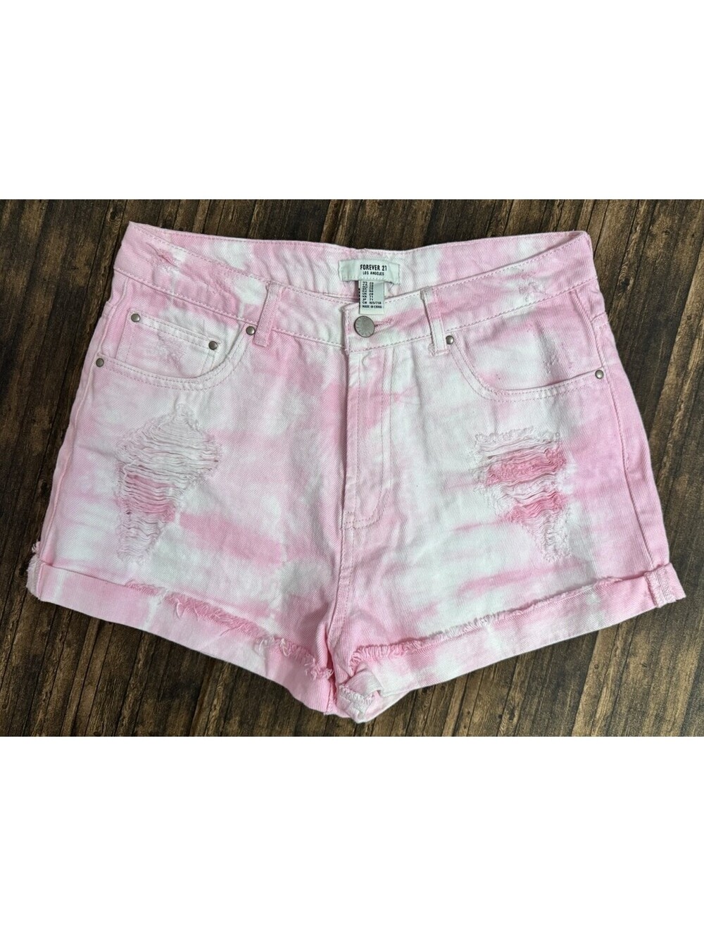 Forever 21 Pink Tie Dye Distressed Denim Size 28 Cutoff Y2K Summer Fest Shorts